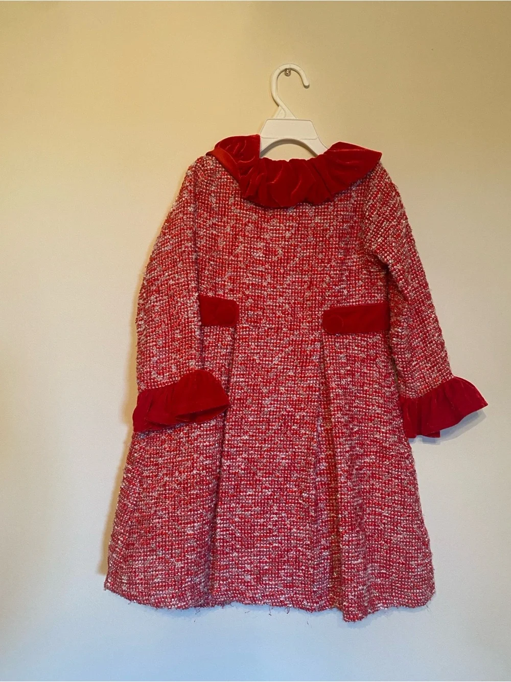 Girls' Red Tweed Coat and Dress Set